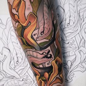 Tattoo Sea Monsters On the arm motif: dark style: neo-traditional