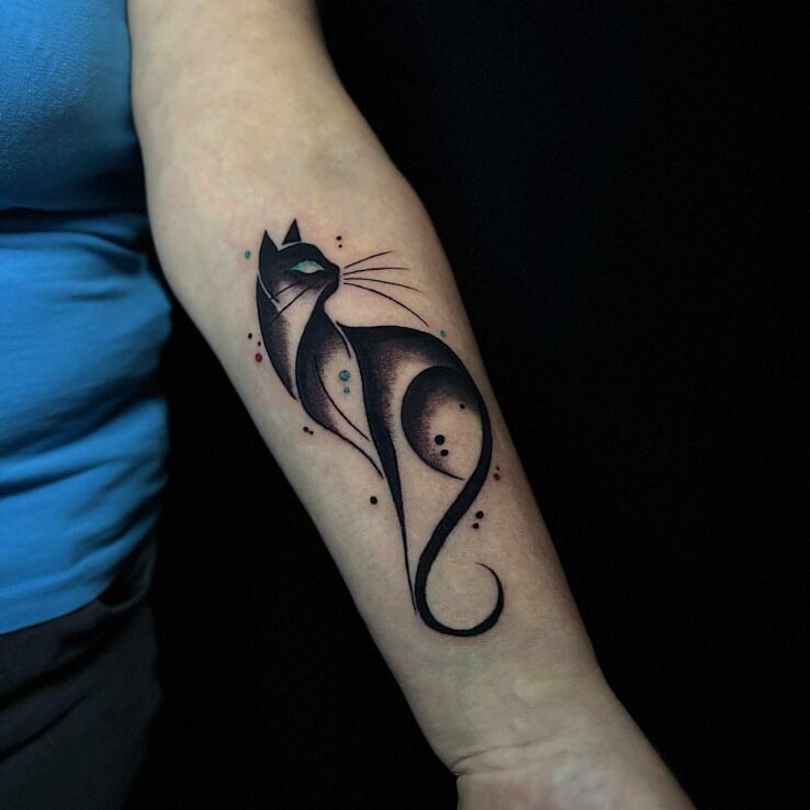 Tattoo Black Cat in animals motif and graphic / illustrative style On the arm