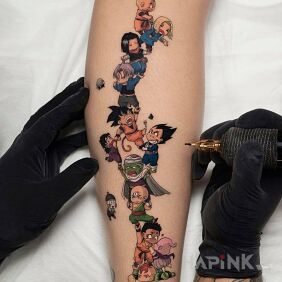 Tattoo Everyone from Dragon Ball on the calf motif: characters style: cartoon / comic book