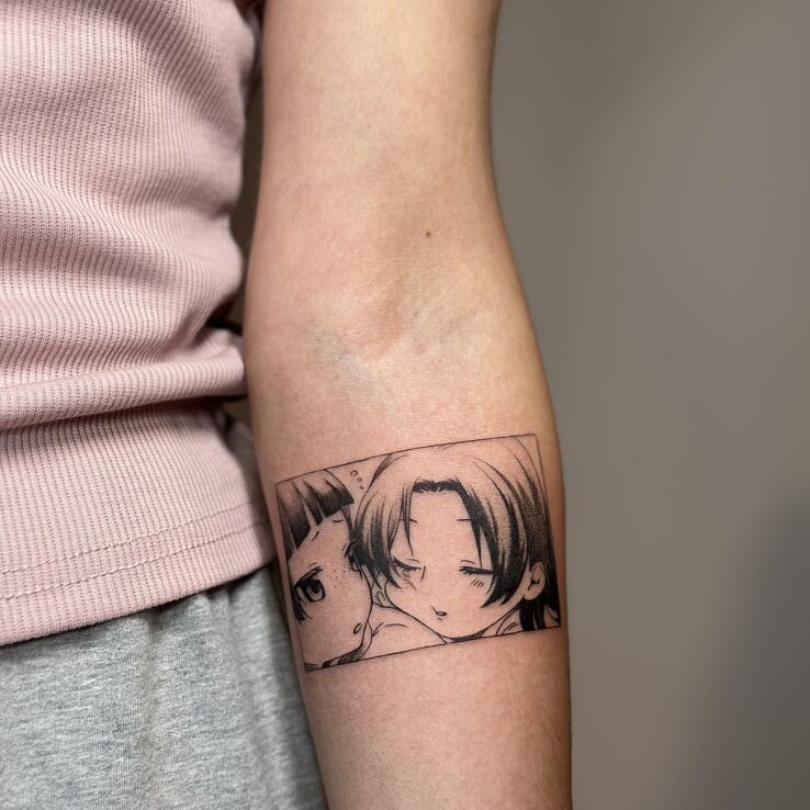 Tattoo Two Chibi Characters in cartoon / comic book style On the arm