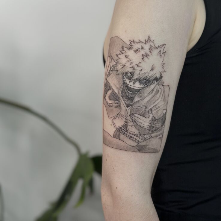 Tattoo Katsuki Bakugo (My Hero Academia) in characters motif and graphic / illustrative style on the upper arm