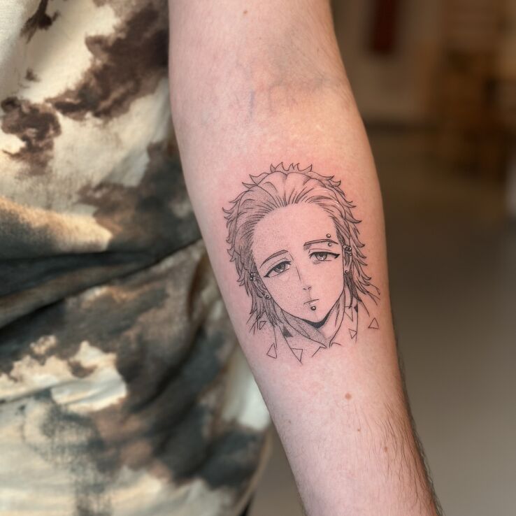 Tatuaż Portret Izumi Miyamura (Horimiya) z Kolczykami w motywie postacie i stylu kontury / linework na ręce