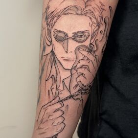 Tatuaż Kento Nanami (Jujutsu Kaisen) na przedramieniu motyw: manga / anime styl: graficzne / ilustracyjne