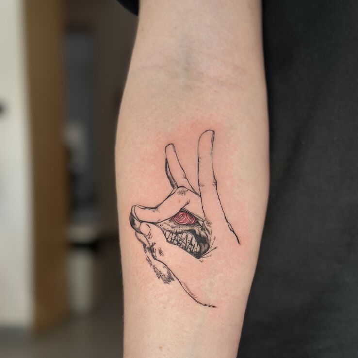 Tattoo Hand Jutsu (Divine Dogs/Shadow Clone) in manga / anime motif and graphic / illustrative style On the arm