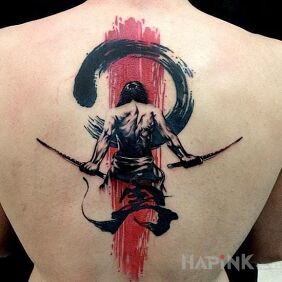 Tattoo Warrior on the back motif: characters style: japanese / irezumi