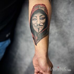 Tattoo Vandetta on the forearm motif: faces style: realistic