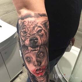 Tattoo Wilczek on the forearm motif: 3D style: realistic