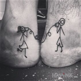 Tattoo Stick man on the foot motif: characters