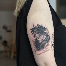 Tattoo Toji Fushiguro (Jujutsu Kaisen) - Dark Portrait On the arm motif: characters style: blackwork / blackout