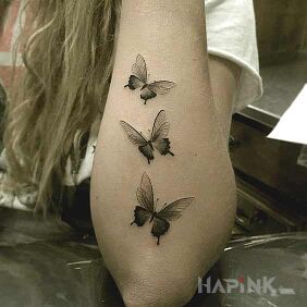 Tattoo Three butterflies on the forearm motif: butterflies