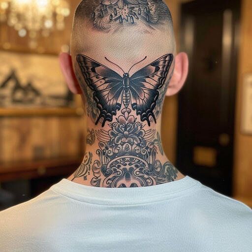 tradycyjny tatuaż motyl z tyłu głowy