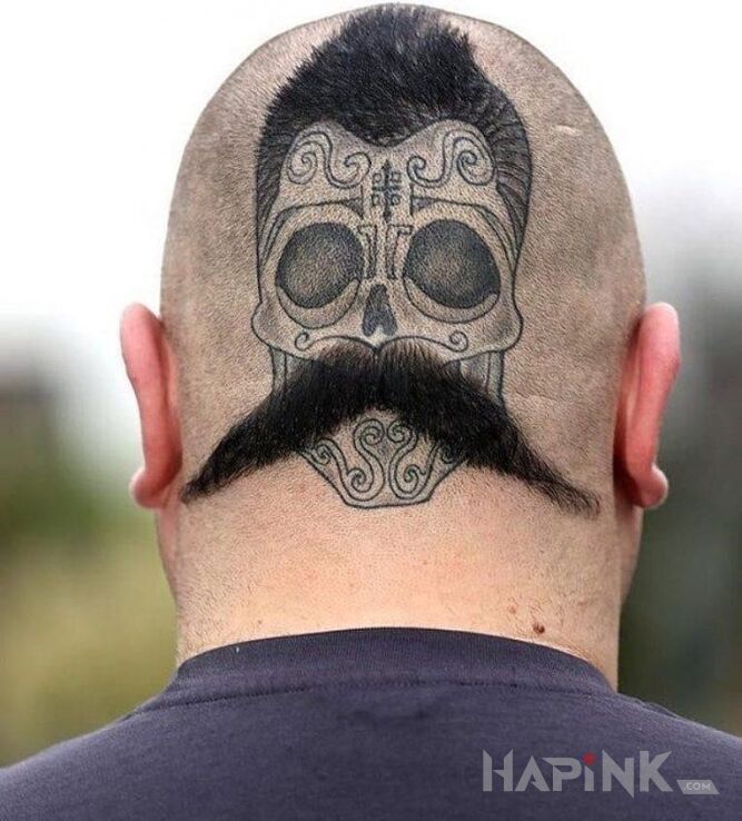 Tattoo Head with you in funny motif and graphic / illustrative style on the head