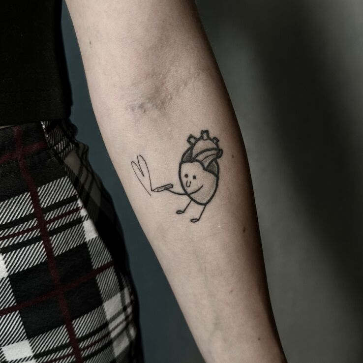 Tattoo Heart Drawing a Heart in funny motif and graphic / illustrative style On the arm