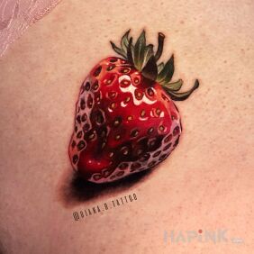 Tattoo Microrealistic Strawberry on the buttocks style: realistic