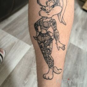 Tattoo Childhood on the calf motif: characters style: graphic / illustrative