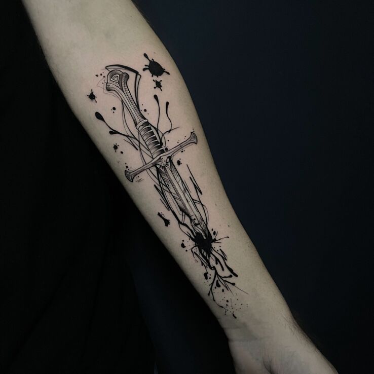 Tattoo Crumbling Dagger in objects motif and graphic / illustrative style on the forearm