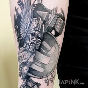 Tattoo Warrior on the forearm motif: faces