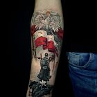 Polish soldier standing under the Polish flag