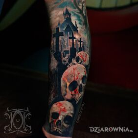 Tatuaż Brain eater zombie na nodze motyw: mroczne styl: realistyczne