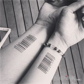 Tattoo Barcodes on the forearm motif: Love