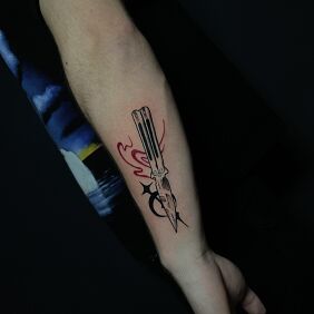 Tattoo Butterfly knife butterfly On the arm motif: objects style: graphic / illustrative