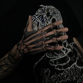 Tattoo Skeleton Hand on the hand motif: anatomical style: blackwork / blackout