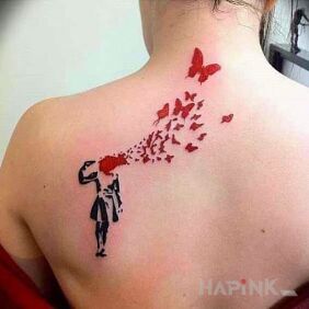Tattoo Butterflies from the head on the shoulder blades motif: characters