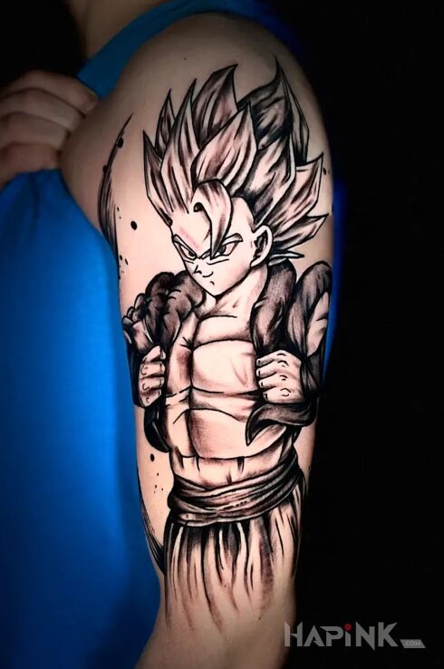 Tattoo Dragon Ball in characters motif and graphic / illustrative style on the upper arm