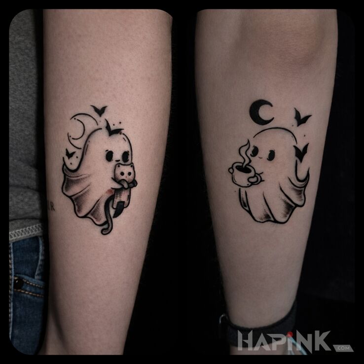 Tattoo Delicate Spirits in black and gray motif and graphic / illustrative style On the arm