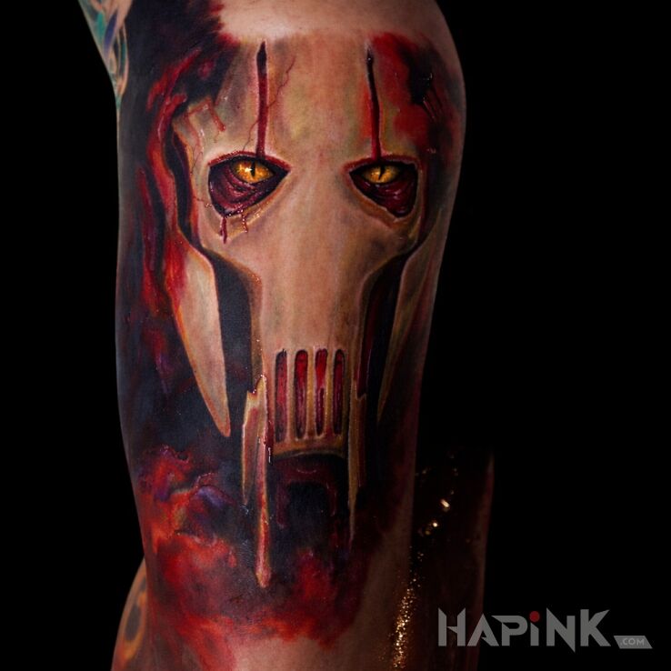 Tattoo General Grievous in characters motif and realistic style on the leg