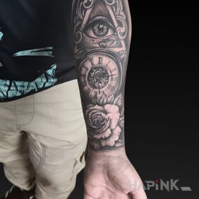 Tattoo Classically ;) on the forearm motif: black and gray style: realistic