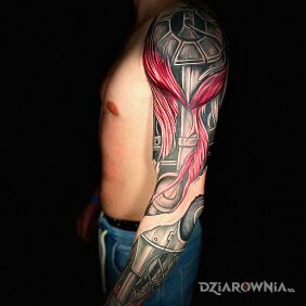Tatuaż Biomechanika na całą rękę na ręce motyw: rękawy styl: biomechanika