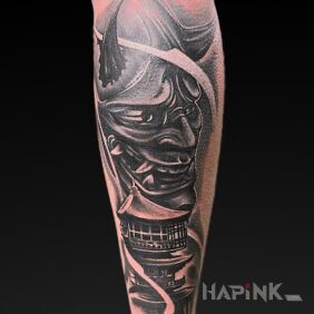 Tattoo Hannya on the leg motif: faces style: japanese / irezumi