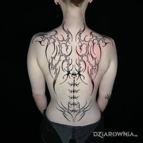 Tatuaż Plecy na łopatkach motyw: czarno-szare styl: neo tribal