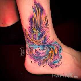 Tattoo Phoenix on the foot motif: animals style: Watercolor