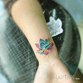Tattoo Lilia on the wrist motif: colorful style: Watercolor