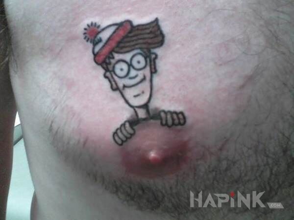 Tattoo Walle in funny motif and cartoon / comic book style on the chest