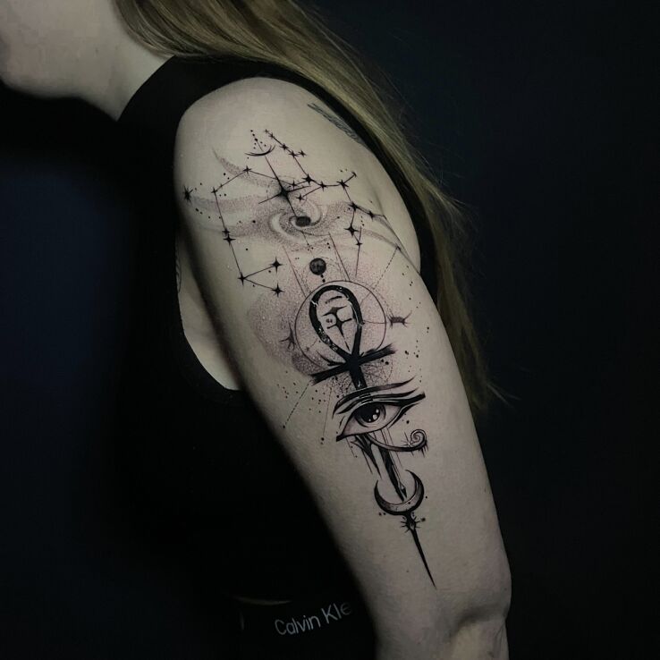 Tattoo Eye of Horus constellation sign of life in other motif and graphic / illustrative style on the upper arm