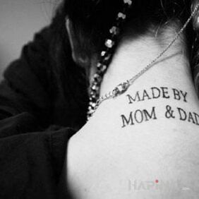 Tattoo MOM and DAD on the nape motif: lettering