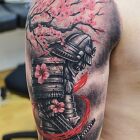 Japanese warrior in cherry blossom setting