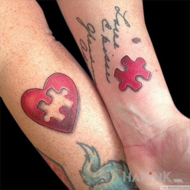 Tattoo Brakujący element in Love motif on the forearm
