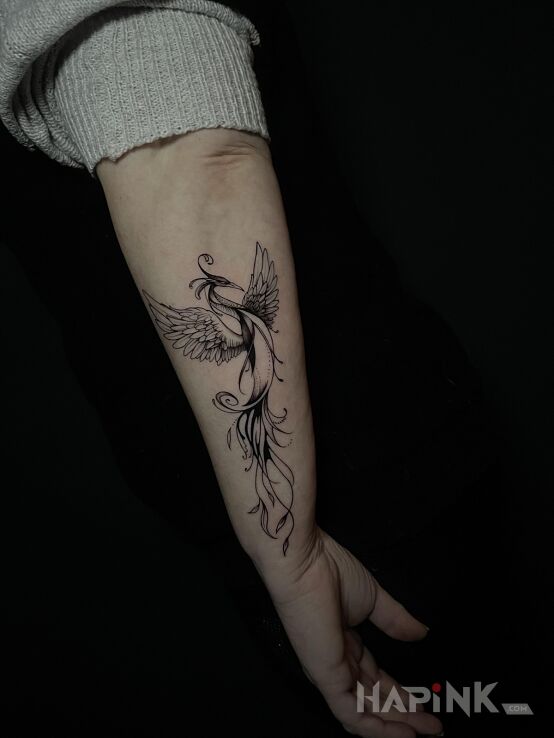 Tattoo Delicate Phoenix in animals motif and graphic / illustrative style On the arm