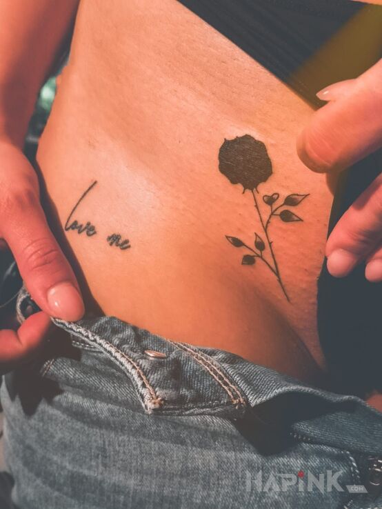 Tattoo Love Me in black and gray motif and graphic / illustrative style intimate