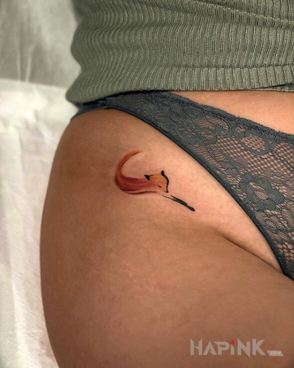 Tattoo Foxy in colorful motif and minimalistic style intimate