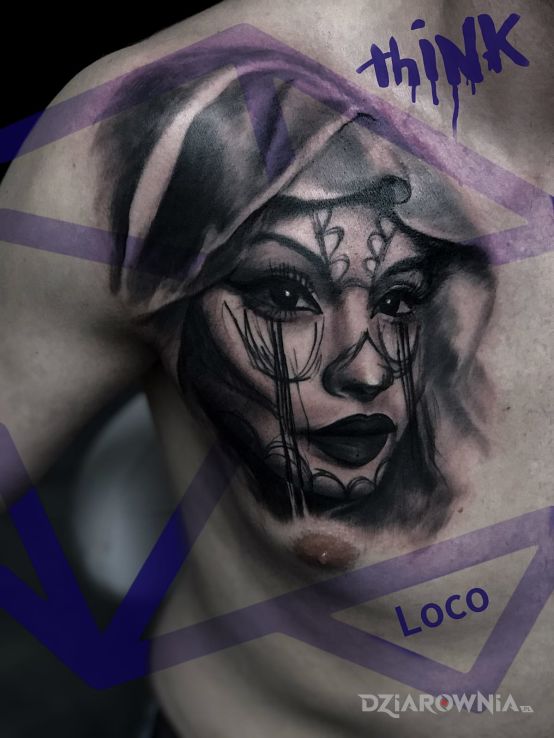 Tatuaż portret w motywie twarze na klatce