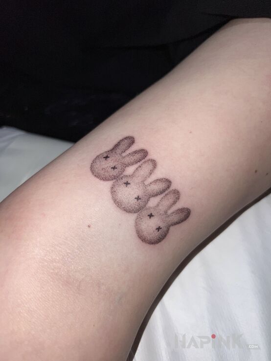 Tattoo Bunny dotwork in black and gray motif and dotwork style On the arm