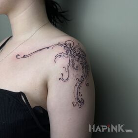 Tattoo Cybersigilism on the shoulder motif: ornaments style: abstract