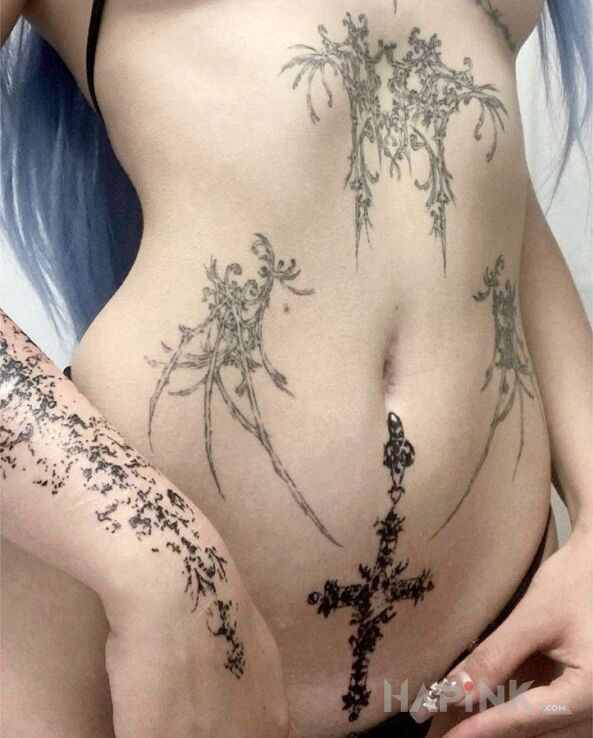 Tattoo Cross Cybersigilism in black and gray motif intimate