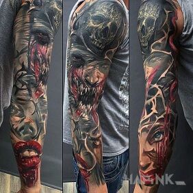 Tattoo Sinister sleeve on the forearm motif: demons