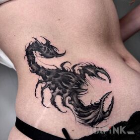 Tattoo Dark Scorpio on the stomach motif: animals style: graphic / illustrative